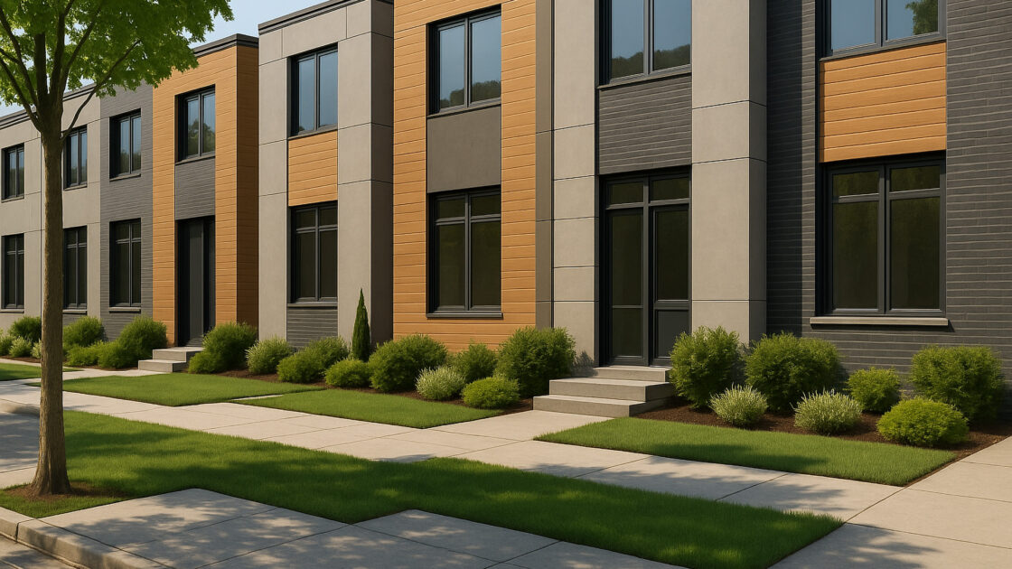 Modern Townhouse Row with Sidewalk